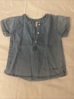 Light Blue Denim Short Sleeve Henley Top for Kids